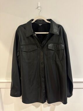 Express Black Faux Leather Button-Down Shirt Jacket